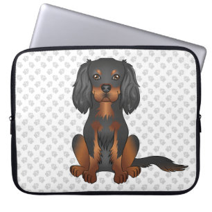Black & Tan Cavalier King Charles Spaniel & Paws Laptop Sleeve