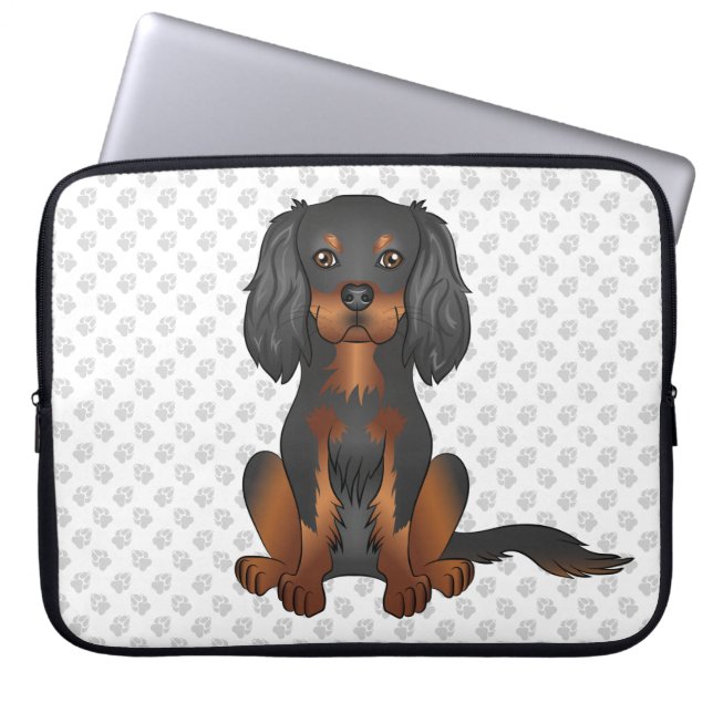 Black & Tan Cavalier King Charles Spaniel & Paws Laptop Sleeve (Front)