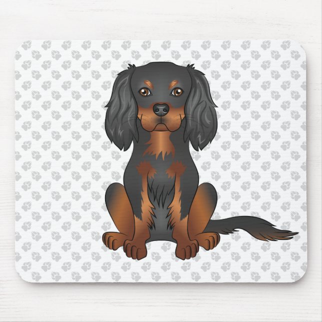 Black & Tan Cavalier King Charles Spaniel & Paws Mouse Mat (Front)