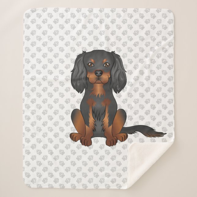 Black & Tan Cavalier King Charles Spaniel & Paws Sherpa Blanket (Front)