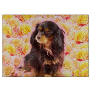 Black & Tan Cavalier Orange Roses Cutting Board