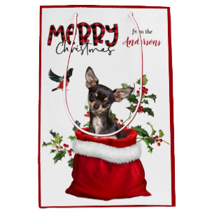 Black Tan Chihuahua Dog Christmas Medium Gift Bag