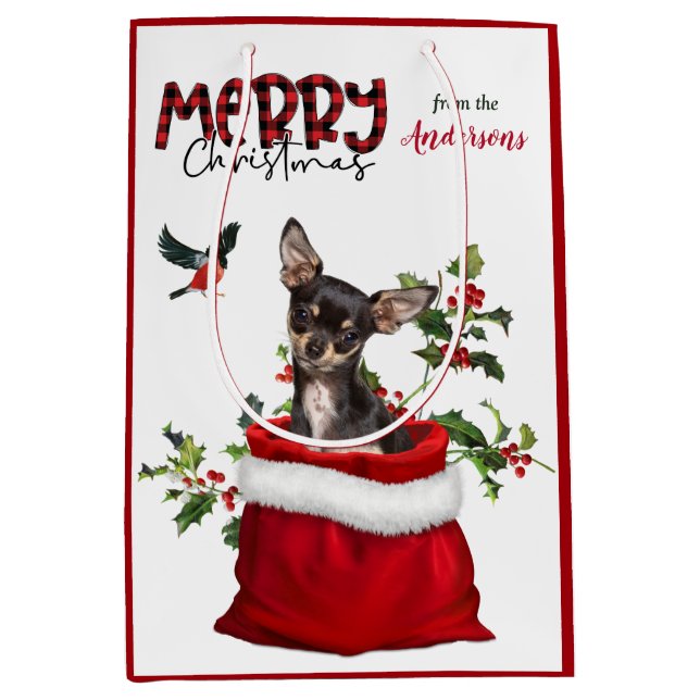 Black Tan Chihuahua Dog Christmas Medium Gift Bag (Front)