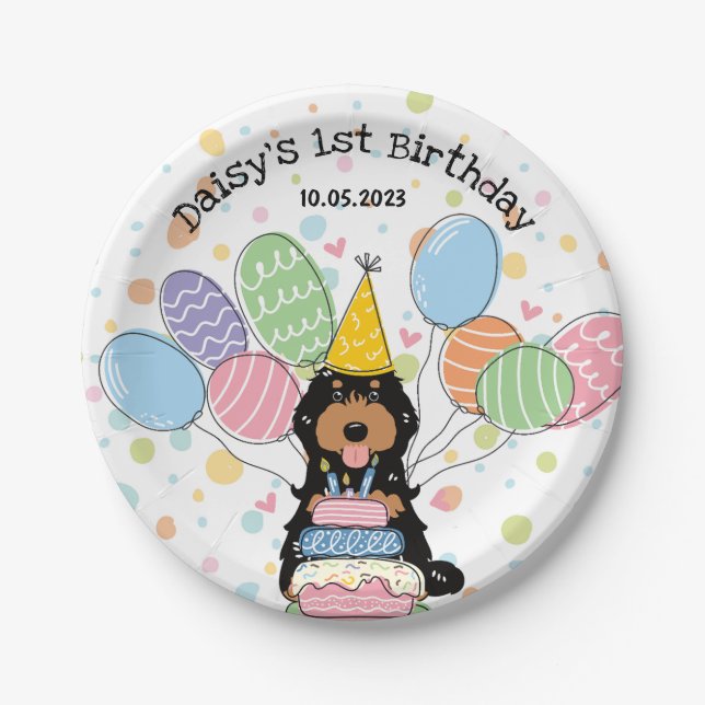 Black Tan Cockapoo Cavapoo Dog Birthday  Paper Plate (Front)