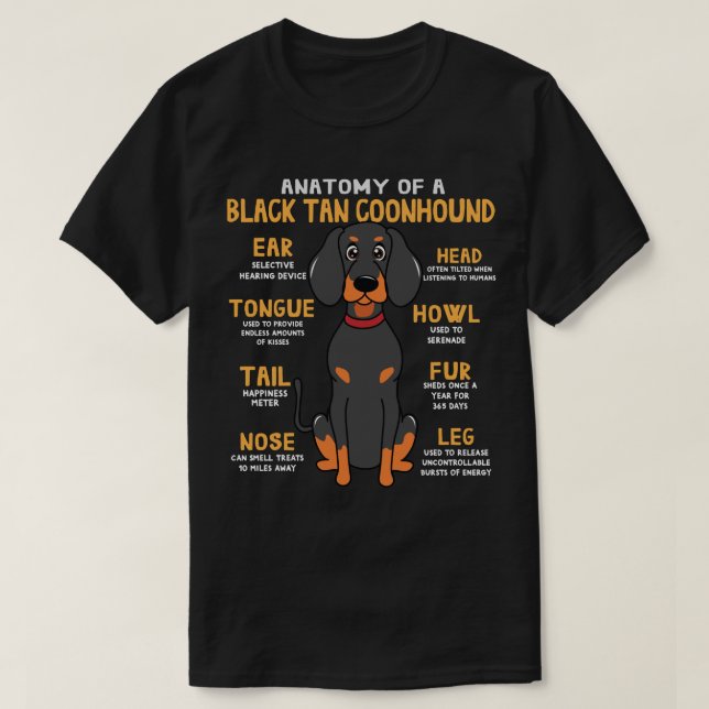 Black Tan Coonhound Anatomy Funny Dog Mum Dad Cute T-Shirt (Design Front)