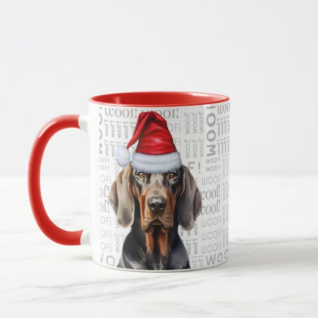 Black Tan Coonhound Dog Lover Christmas Holiday Mug (Left)