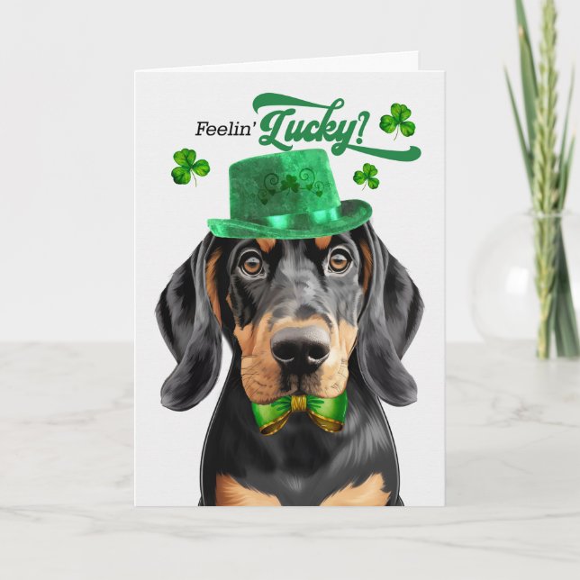 Black Tan Coonhound Dog Lucky St Patrick's Day Holiday Card (Front)