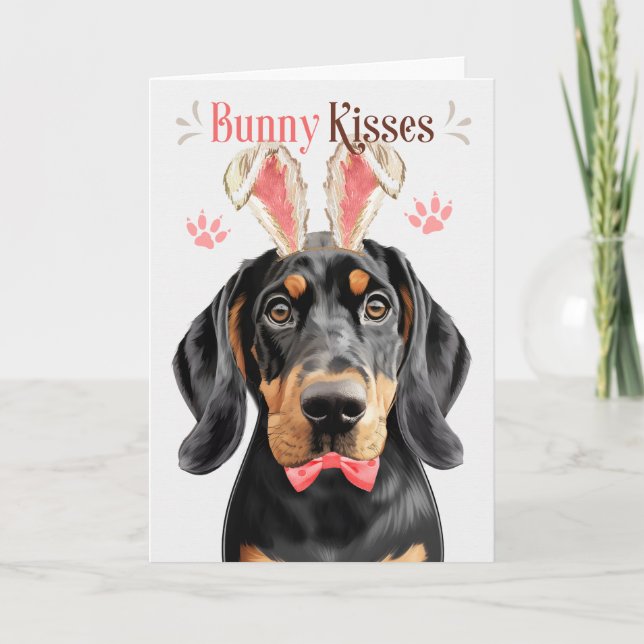 Black Tan Coonhound in Bunny Ears for Easter Holiday Card (Front)