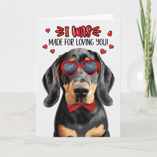 Black Tan Coonhound Made for Loving You Valentine Holiday Card (Front)