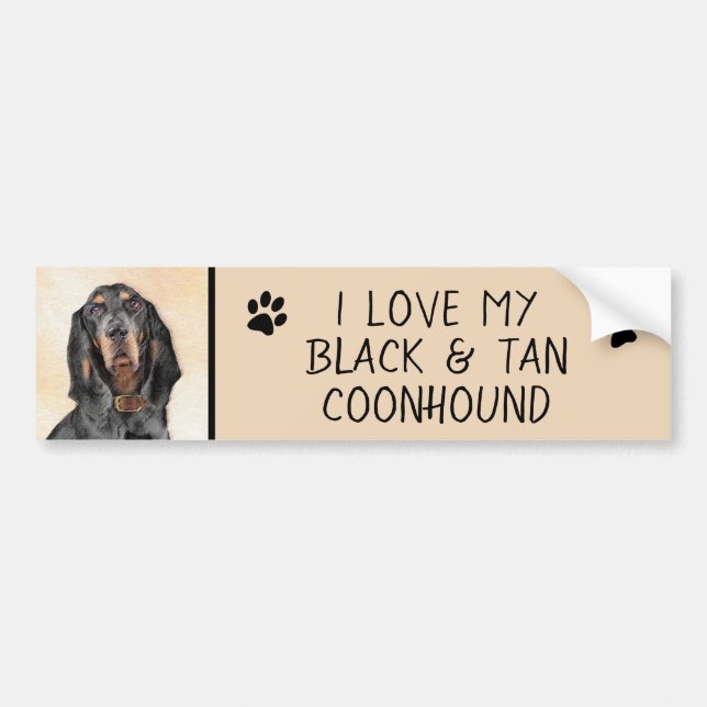 Black & Tan Coonhound Painting - Original Dog Art Bumper Sticker (Front)