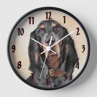 Black & Tan Coonhound Painting - Original Dog Art Clock