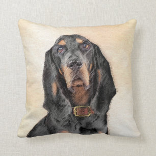 Black & Tan Coonhound Painting - Original Dog Art Cushion