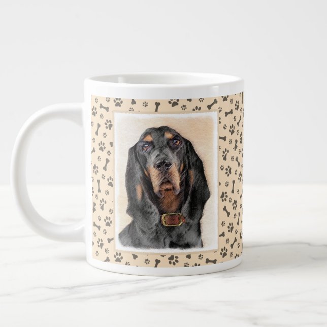 Black & Tan Coonhound Painting - Original Dog Art Large Coffee Mug (Left)