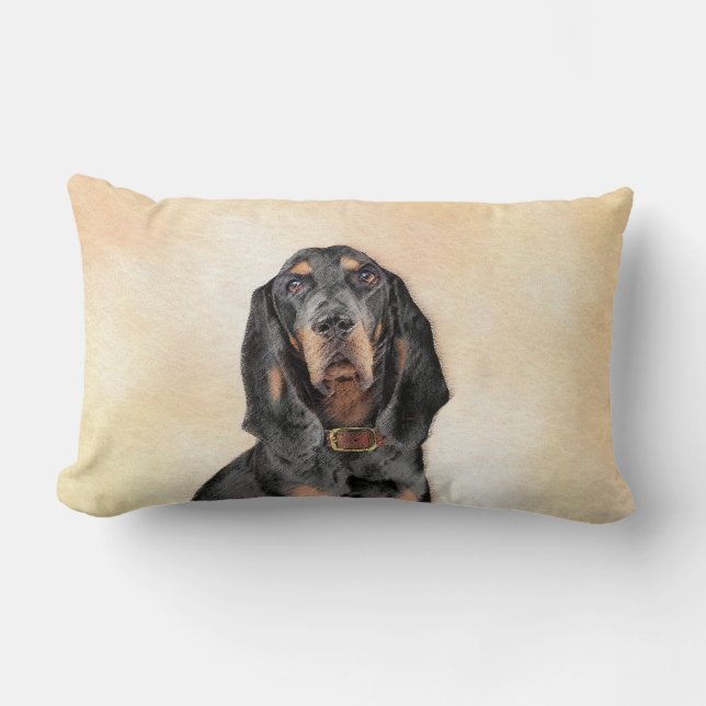 Black & Tan Coonhound Painting - Original Dog Art Lumbar Cushion (Front)