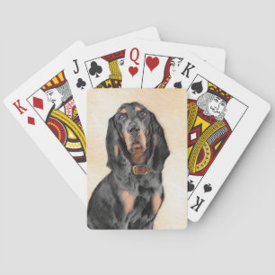 Black & Tan Coonhound Painting - Original Dog Art Playing Cards