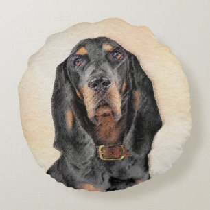 Black & Tan Coonhound Painting - Original Dog Art Round Cushion