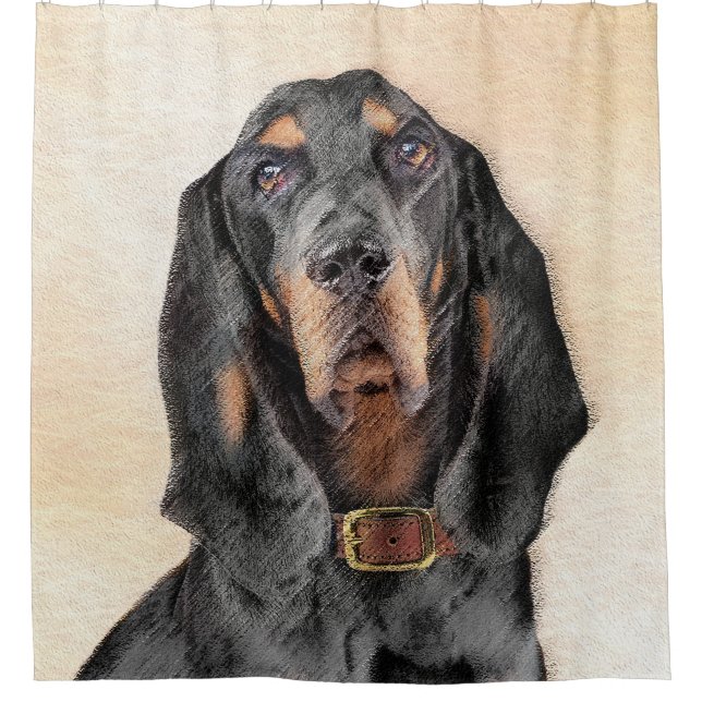 Black & Tan Coonhound Painting - Original Dog Art Shower Curtain (Front)