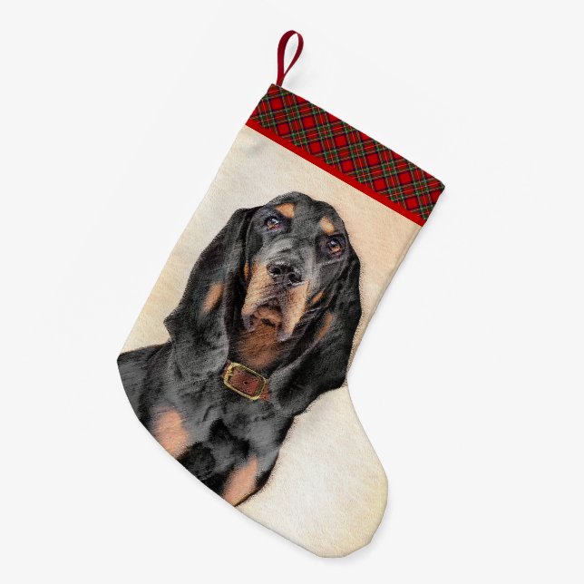 Black & Tan Coonhound Painting - Original Dog Art Small Christmas Stocking (Front (Hanging))