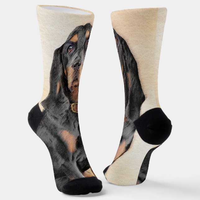 Black & Tan Coonhound Painting - Original Dog Art Socks (Angled)