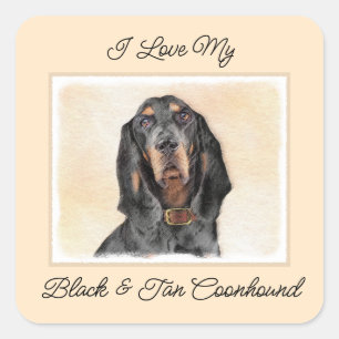 Black & Tan Coonhound Painting - Original Dog Art Square Sticker