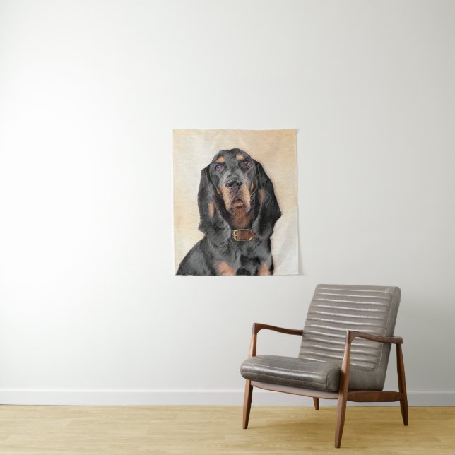 Black & Tan Coonhound Painting - Original Dog Art Tapestry (In Situ)