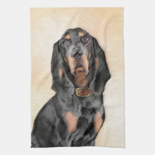 Black & Tan Coonhound Painting - Original Dog Art Tea Towel