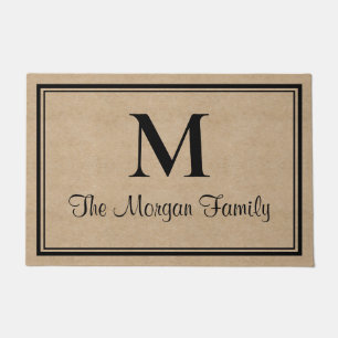 Black & Tan Craft Double Borders Custom Monogram Doormat