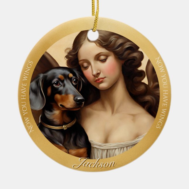  Black Tan Dachshund Art Photo Keepsake Christmas Ceramic Tree Decoration (Front)