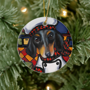 Black Tan Dachshund     Ceramic Tree Decoration