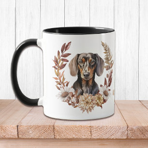 Black Tan Dachshund Dog Autumn Wreath Mug