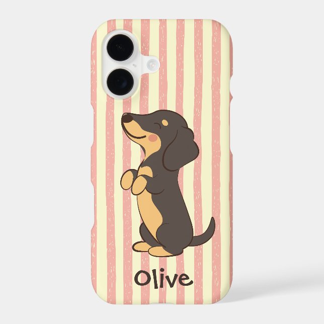 Black Tan Dachshund Dog Pink Stripes with Name (Back)