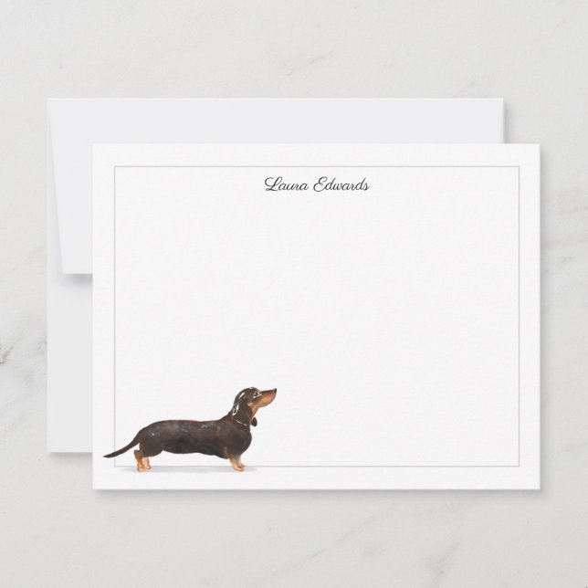 Black Tan Dachshund Grey Border Personalised Card (Front)