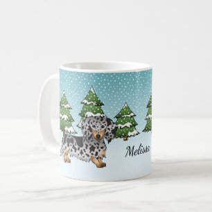 Black & Tan Dapple Long Hair Dachshund In Winter Coffee Mug