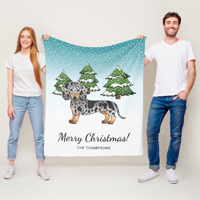 Black & Tan Dapple Short Hair Dachshund In Winter Fleece Blanket (In Situ)