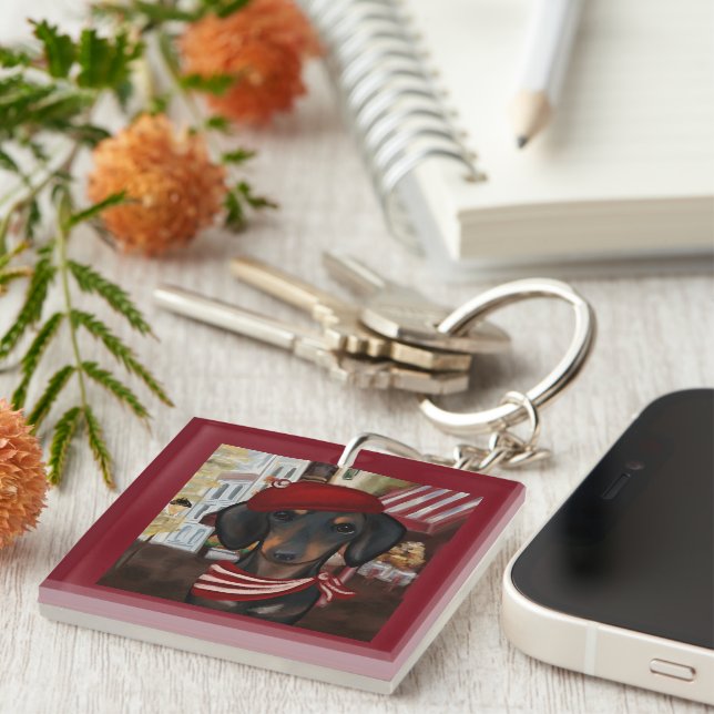 Black & Tan Doxie Key Ring (Front Right)