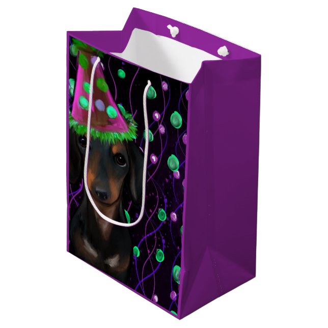 Black & Tan Doxie Medium Gift Bag (Front Angled)