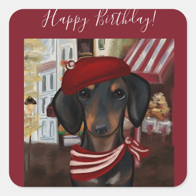 Black & Tan Doxie Square Sticker (Front)
