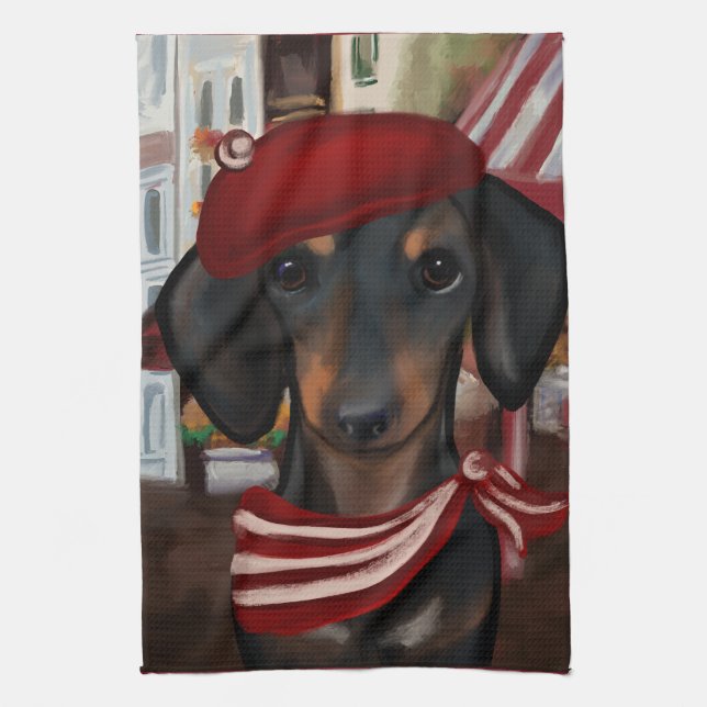 Black & Tan Doxie Tea Towel (Vertical)