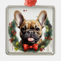 BLACK TAN FRENCH BULLDOG CHRISTMAS WREATH