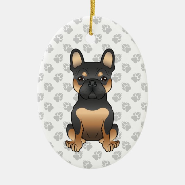 Black & Tan French Bulldog / Frenchie  Dog & Text Ceramic Tree Decoration (Front)