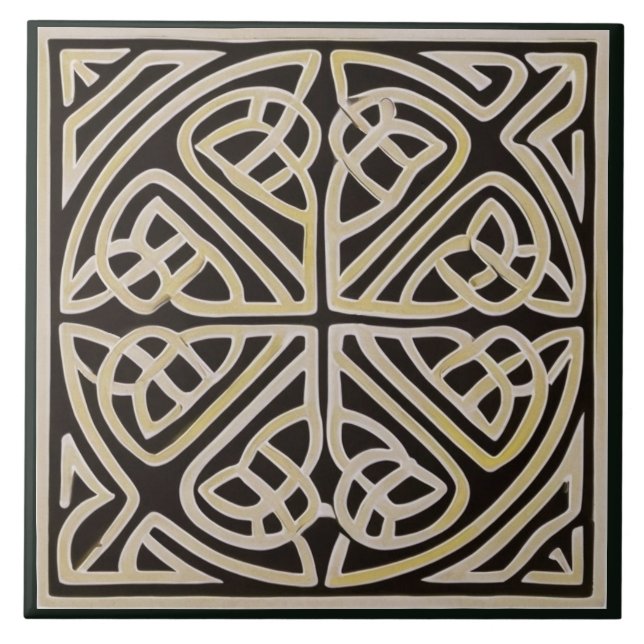 Black & Tan Gold Irish Celtic Knot Ceramic Tile (Front)