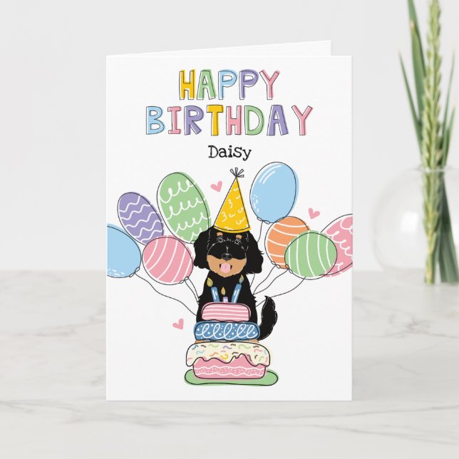 Black Tan Goldendoodle Dog Happy Birthday Card (Front)