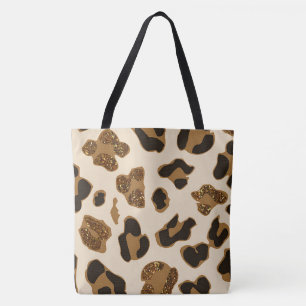 Black tan & leopard glitter large tote bag