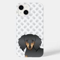 Black & Tan Long Hair Dachshund Cartoon Dog Head