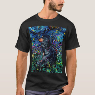 Black Tan Long Hair Dachshund Starry Night Dog Art T-Shirt