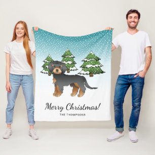 Black & Tan Mini Goldendoodle Dog - Winter Forest Fleece Blanket