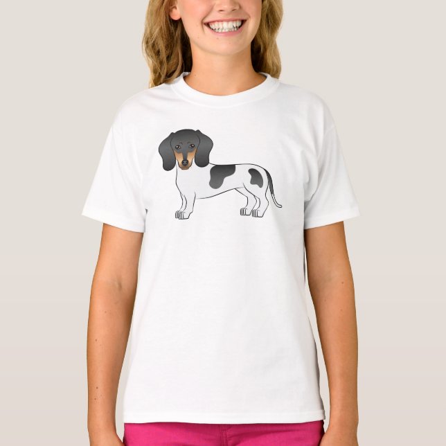 Black & Tan Pied Short Hair Dachshund Cartoon Dog T-Shirt (Front)
