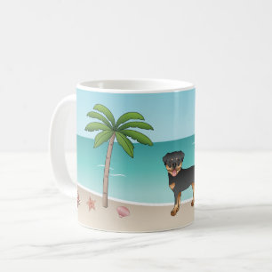 Black & Tan Rottweiler At A Tropical Summer Beach Coffee Mug