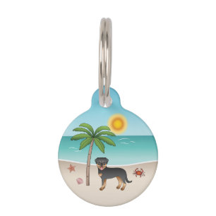 Black & Tan Rottweiler At A Tropical Summer Beach Pet Tag