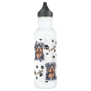 Black Tan Rottweiler Dog Pawprint 710 Ml Water Bottle